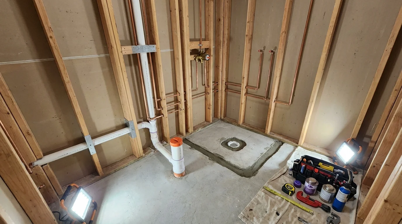 Bathroom rough-in plumbing during remodel by Johns Plumbing LLC in Walsenburg
