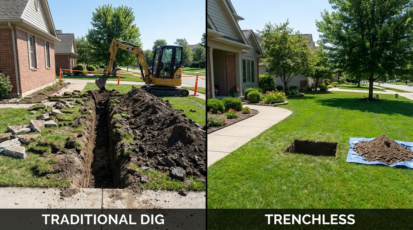 Trenchless sewer repair with minimal yard damage versus traditional excavation in Walsenburg, CO